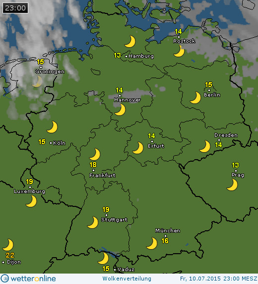 Wolkenverteilung über Deutschland am 10.07.2015 um 23 MESZ