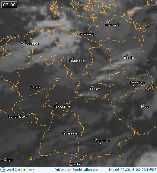 Wolkenverteilung über Deutschland am  06.07.2016 um 03 MESZ