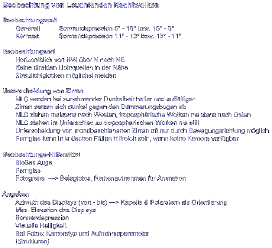 Beobachtung Leuchtender Nachtwolken